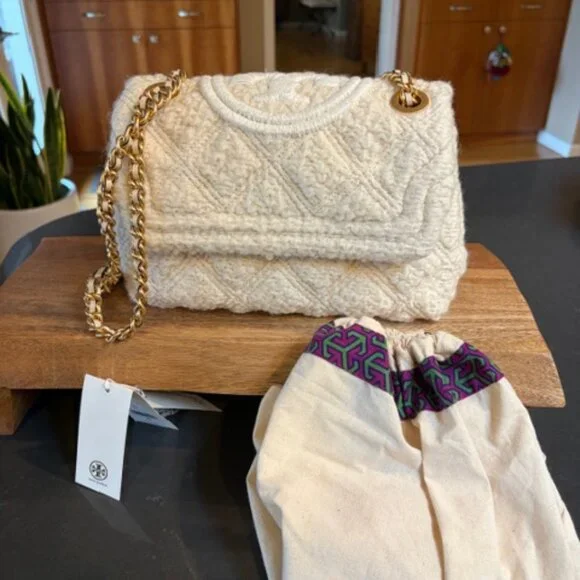 Tory Burch Fleming Soft Boucle Small Convertible Shoulder Bag, New Cream - Picture 4 of 14